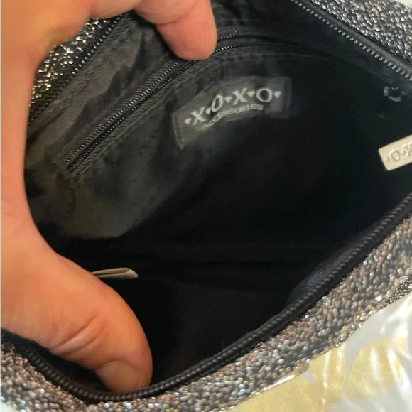 XOXO Gray Silver Bag Logo on Top Womens Zipper Lurex evening Bag - Picture 7 of 7